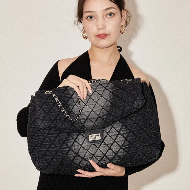 Large-capacity Womens Bags Fashion Simple n Retro Denim Rhombus Single Shoulder Bag Messenger Bag Womens Bags 240823