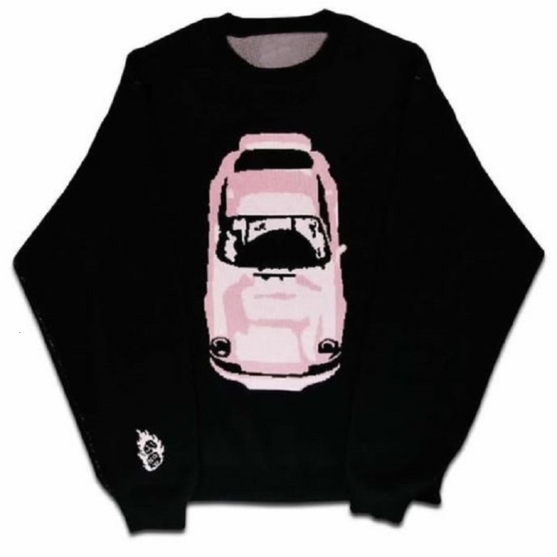 Y2K car printed punk Knitwear retro winter oversized mens sweater Harajuku 2000s unisex jumping aesthetic clothing sweater 240902