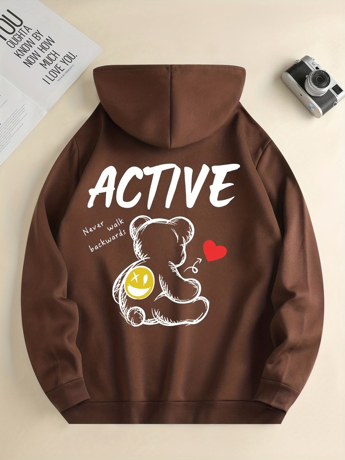Trendy Bear Letter Print, Hoodies For Men, Graphic Sweatshirt With Pocket, Comfy Designer Trendy Hooded Pullover, Mens Clothing For Fall W