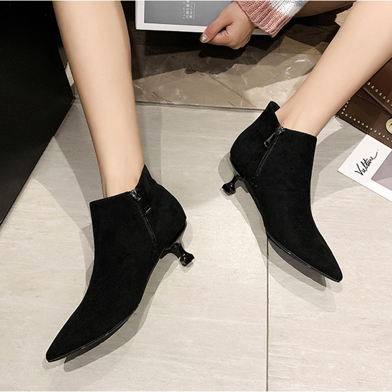 Kitten Heels brand ankle bottes female 2020 fashion pointed toe high heels boots women autumn winter sexy dress 2b62
