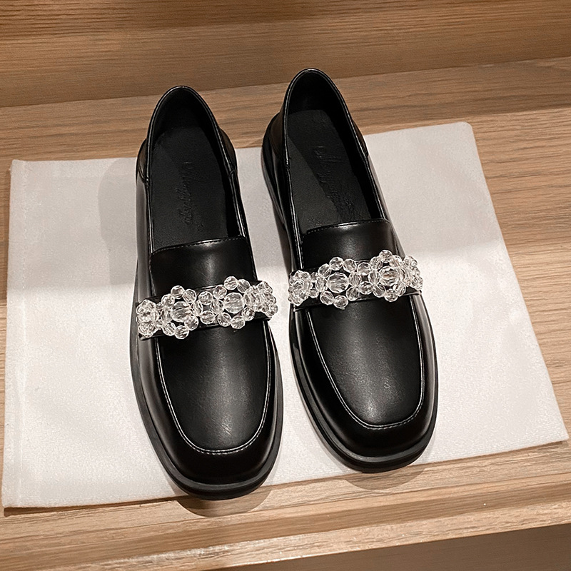 Clear perle en cuir plates femme femme carrée orteil cristal wer chaussures oxford mots de fond épais femmes mocassins gros 4eae