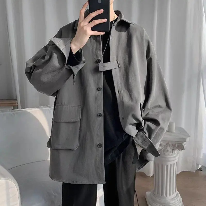 Spring and Autumn Mens Fashion Solid Color Long Sleeve Shirt Loose Casual Shirt Korean Version Handsome Versatile Work Top 240902