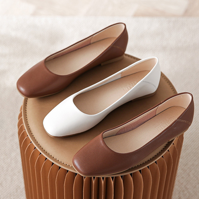 Chaussures en cuir doux rétro Femme Fermère Slip on Ballerinas Femme 2025 Muis peu profonds Big Taille 42/43 Femmes Flats Lolita Lad 26f9