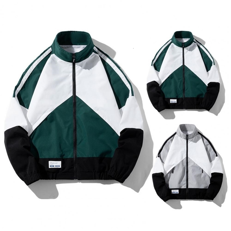 Mens baseball jacket hip-hop spliced work jacket loose jacket spring and autumn stand collar thin mens windproof jacket sports and leisure jacket 24