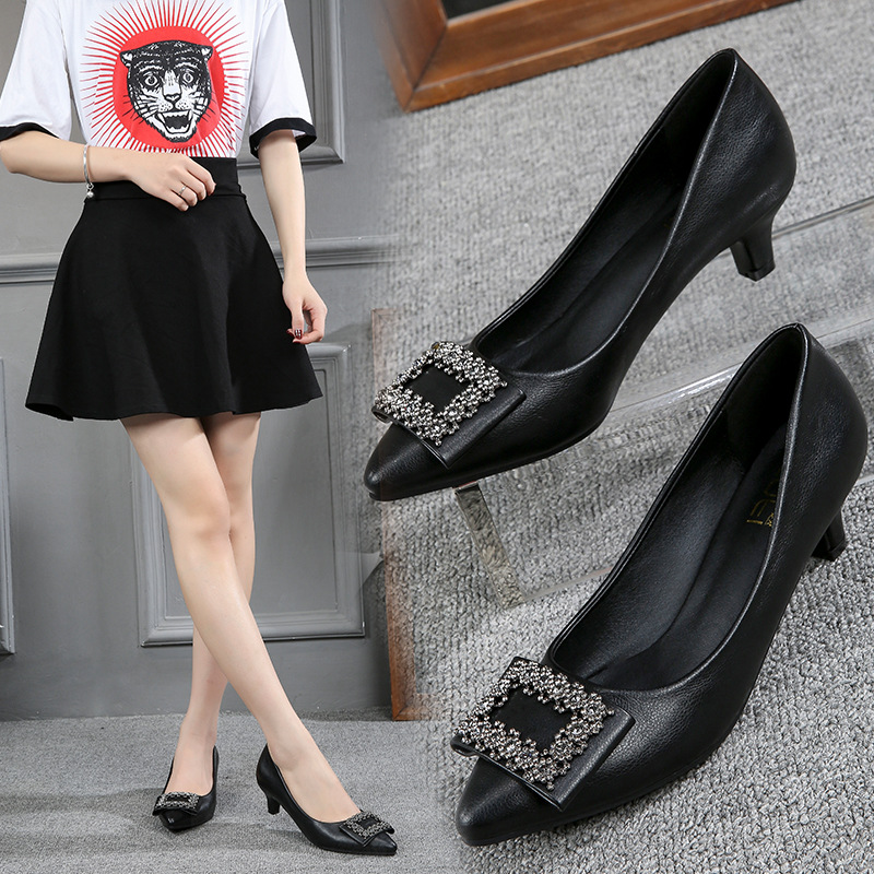 2019 new solid office ladies single shoes summer metal buckle crystal women pumps sandals lazy shallow thin high heels s b798