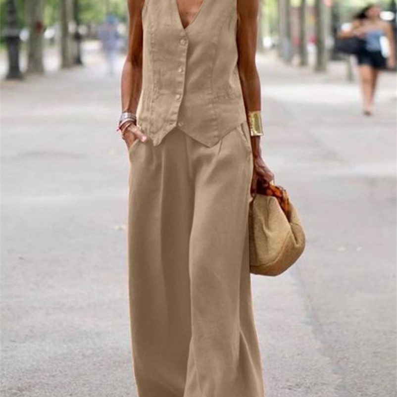 ZANZEA 2024 Womens Elegant 2-piece Pants Set Casual Tank Top and Pants Set Trouser Set OL Fashion Tank Top 2-piece Set Wide Legs 240830