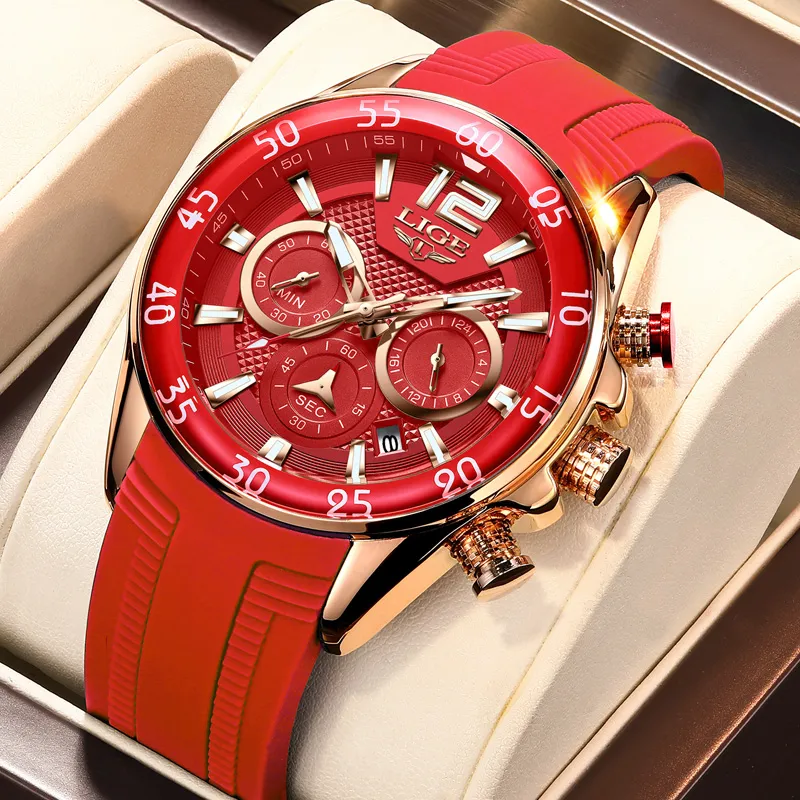 2024 LIGE Silicone Sports Mens Watches Waterproof Quartz Wristwatches Chronograph Date Male Clock Fashion Watch for Men Montre Homme