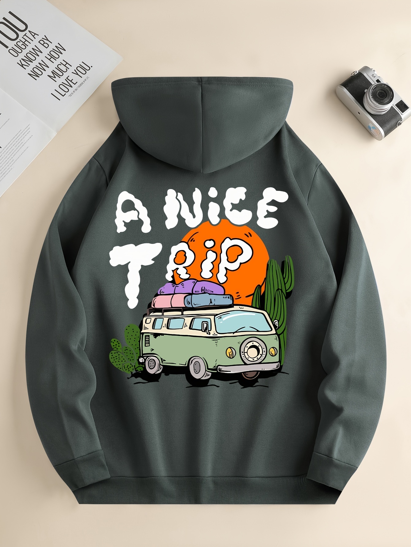 ''A NICE Trip'' Designer Print Hoodies For Men, Graphic Hoodie With Pocket, Comfy Loose Trendy Hooded Pullover, Mens Clothing Fo