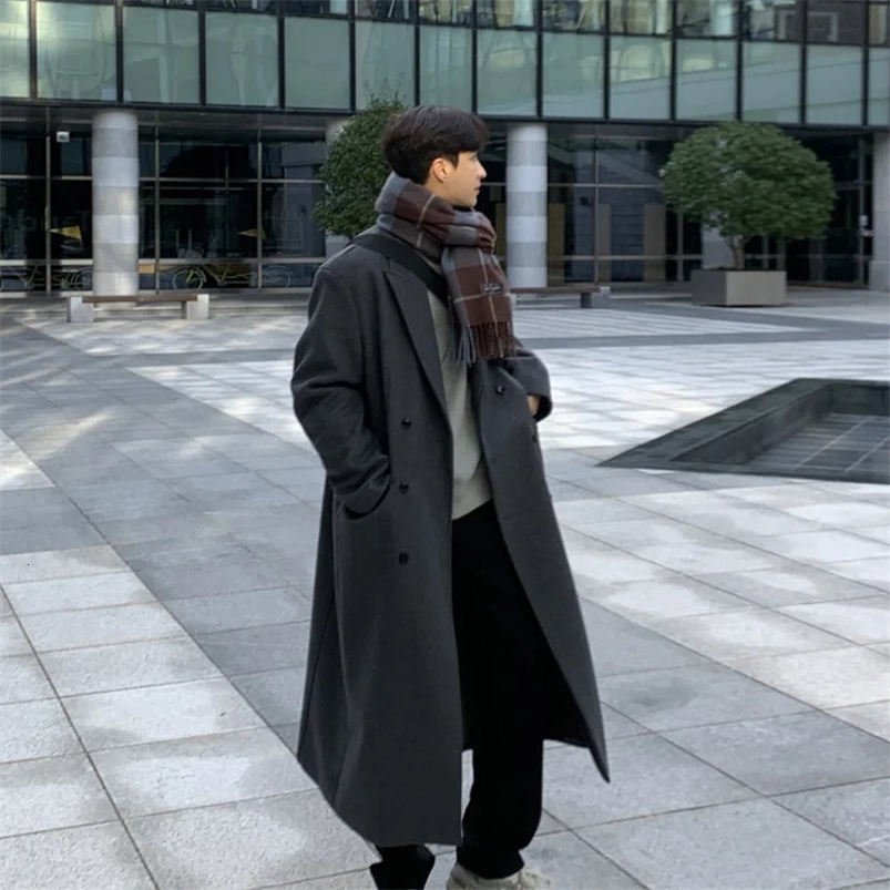 Mens Long Woolen Jacket To The Knee Winter Thickened Herringbone 2024 Style Autumnwinter High Tall Coat y240830