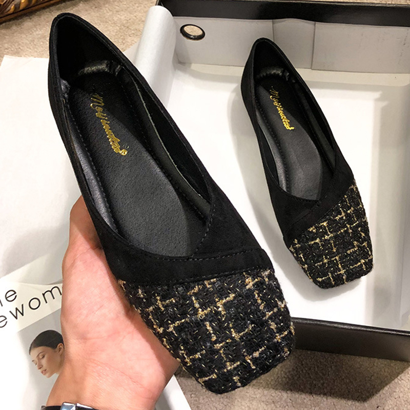 Patchwork Square Toe CK ballet femme peu profonde confortable chaussures chaussures femmes mocassins à carreaux Slip on Ballerina Fe 9fed