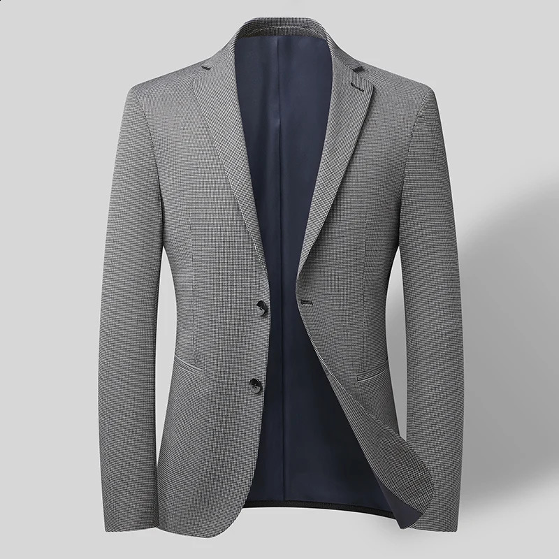Business Mens Suit Jackets High Quality Blazer Japanese Slim Fit Sport Coat Spring Autumn Office Outwear Single Breasted Grey 240902