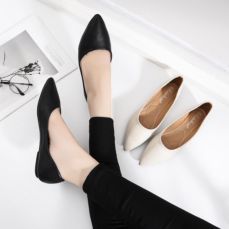 black work spring summer new pointy toe shallow flats nurse shoes women solid brief loafers plus size soft sole m 4e0a