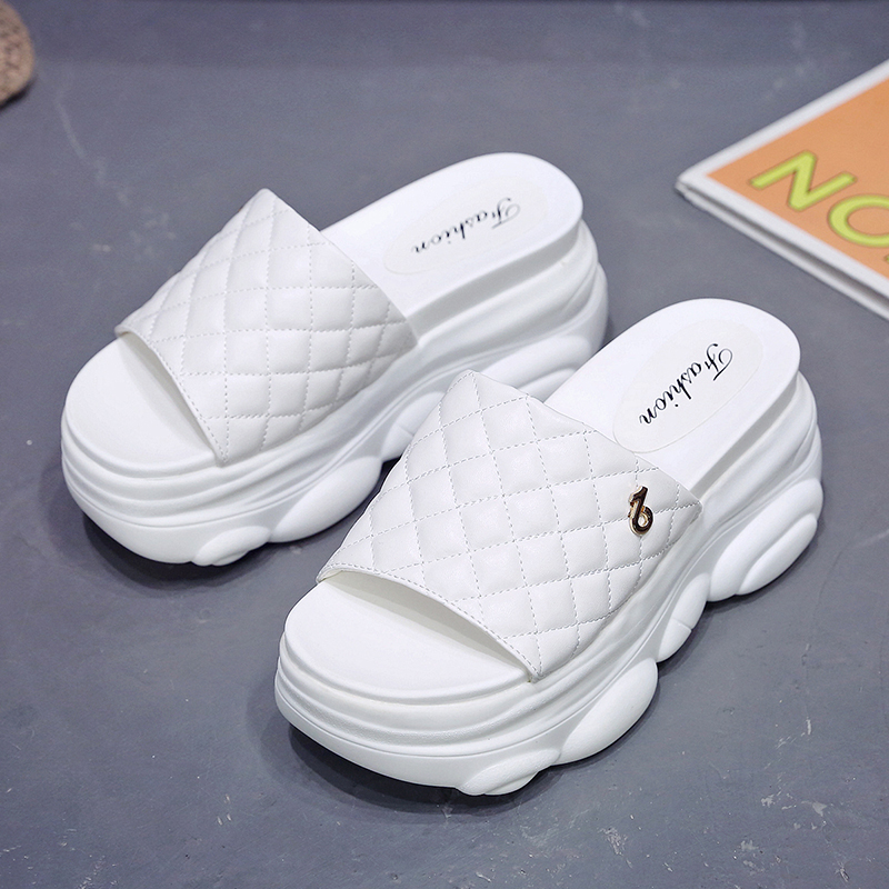 Metal Musical note slip on wedges slippers women flipps elevated shoes woman muffins outside solid platform slides fe 48ce