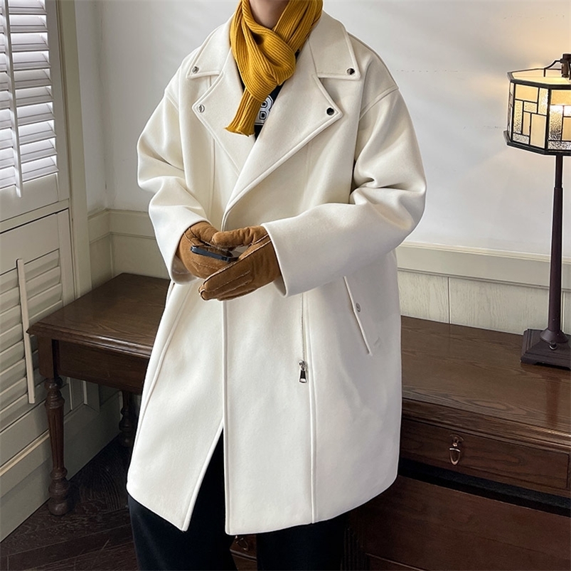 Winter Fashion Woolen Dust Coats Men Zipper Decor High Quality Korean Style Loose Casual Windbreaker Mens Thick Warm Trenchcoat y240830