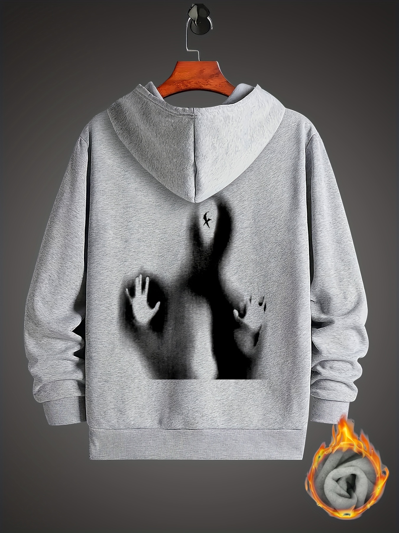 Ghost Print Men's Punk Style Pullover Round Neck Designer Hoodies With Pocket Long Sleeve Hooded Sweatshirt Loose Casual Top For Autumn Winter
