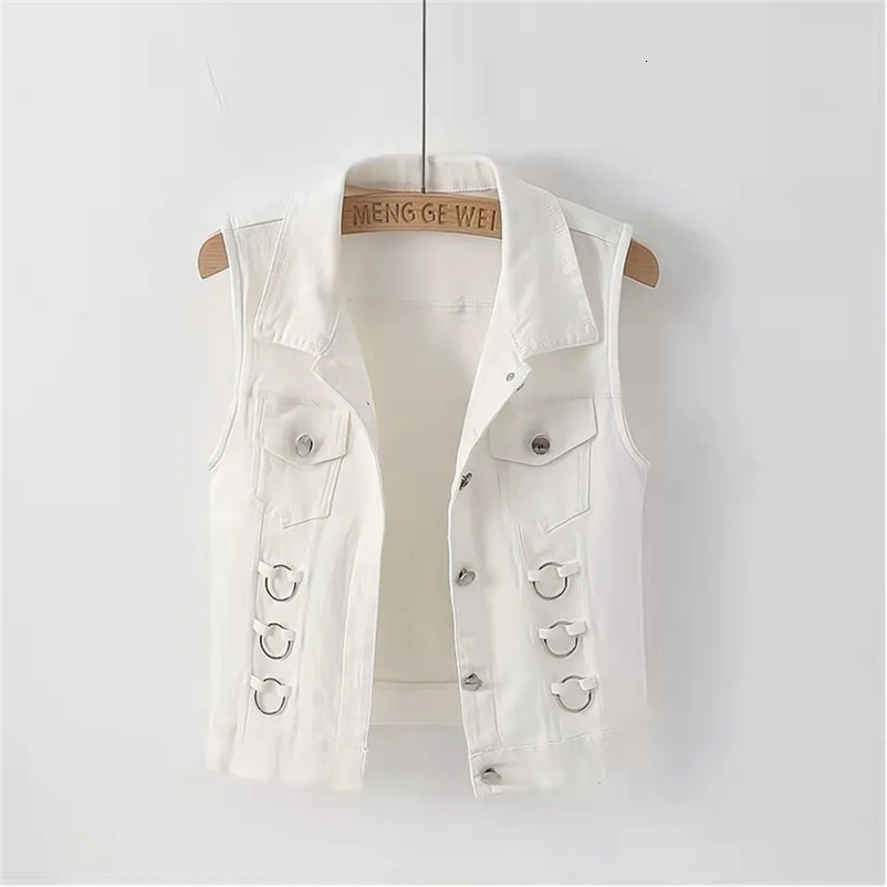 Fashion denim vest womens spring and autumn sleeveless top short sleeved jacket womens jeans jacket white black Chaleco strapless 240830 ww