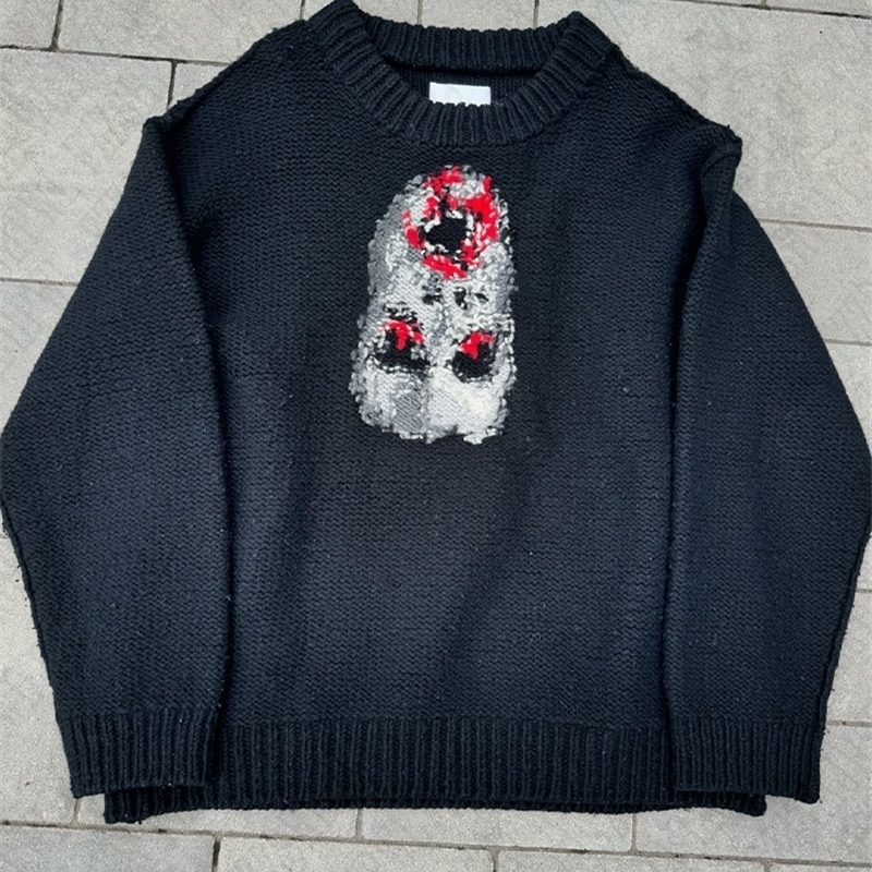 Punk hiphop autumn and winter pullover sweater high street rock American retro Y2K Gothic aesthetic oversize round neck 240830
