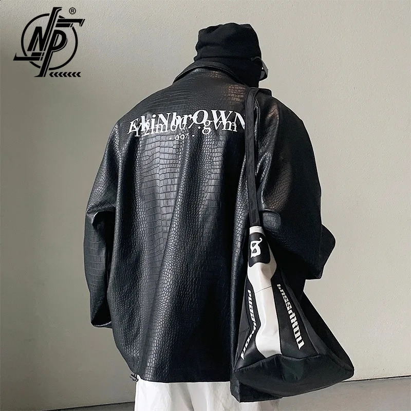 Korean Fashion Skin PU Leather Jacket Mens Harajuku Letter Print Hip Hop Bomber Jacket Women Street Motorcycle Coat 240830