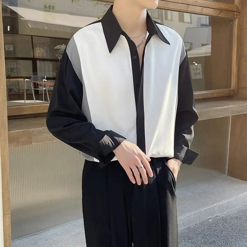 Casual Patchwork Fashion Temperament Simplicity Korean Spring Summer Office Lady Button Turn-down Collar Shirts Mens Clothing 240902