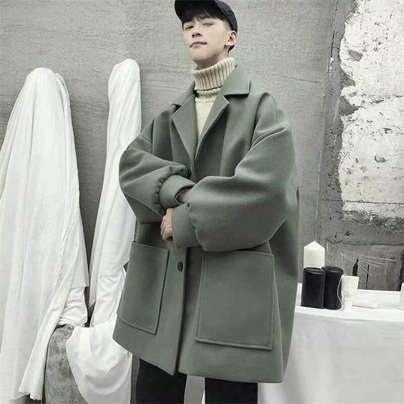 Mens Winter Woolen Trench Coat Windbreaker Mid Length Jacket Students Korean Style Loose Trend Handsome Autumn Clothes Men 2023 y240830