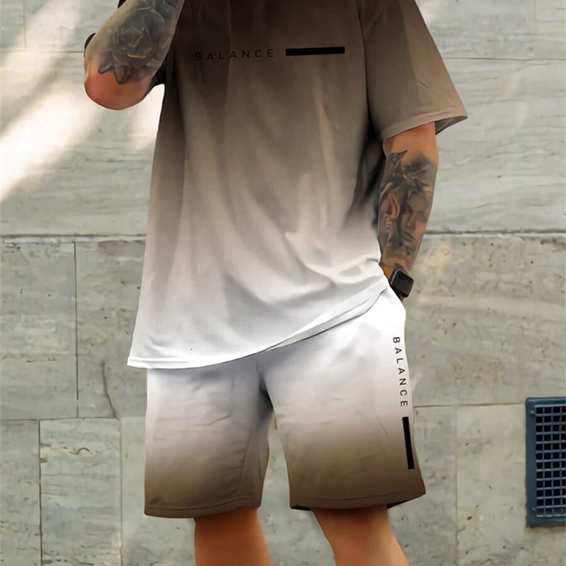 été quotidien décontracté hommes t-shirt ensemble short et haut rue mode urbaine haut à manches courtes Sports d'exercice en plein air y240830