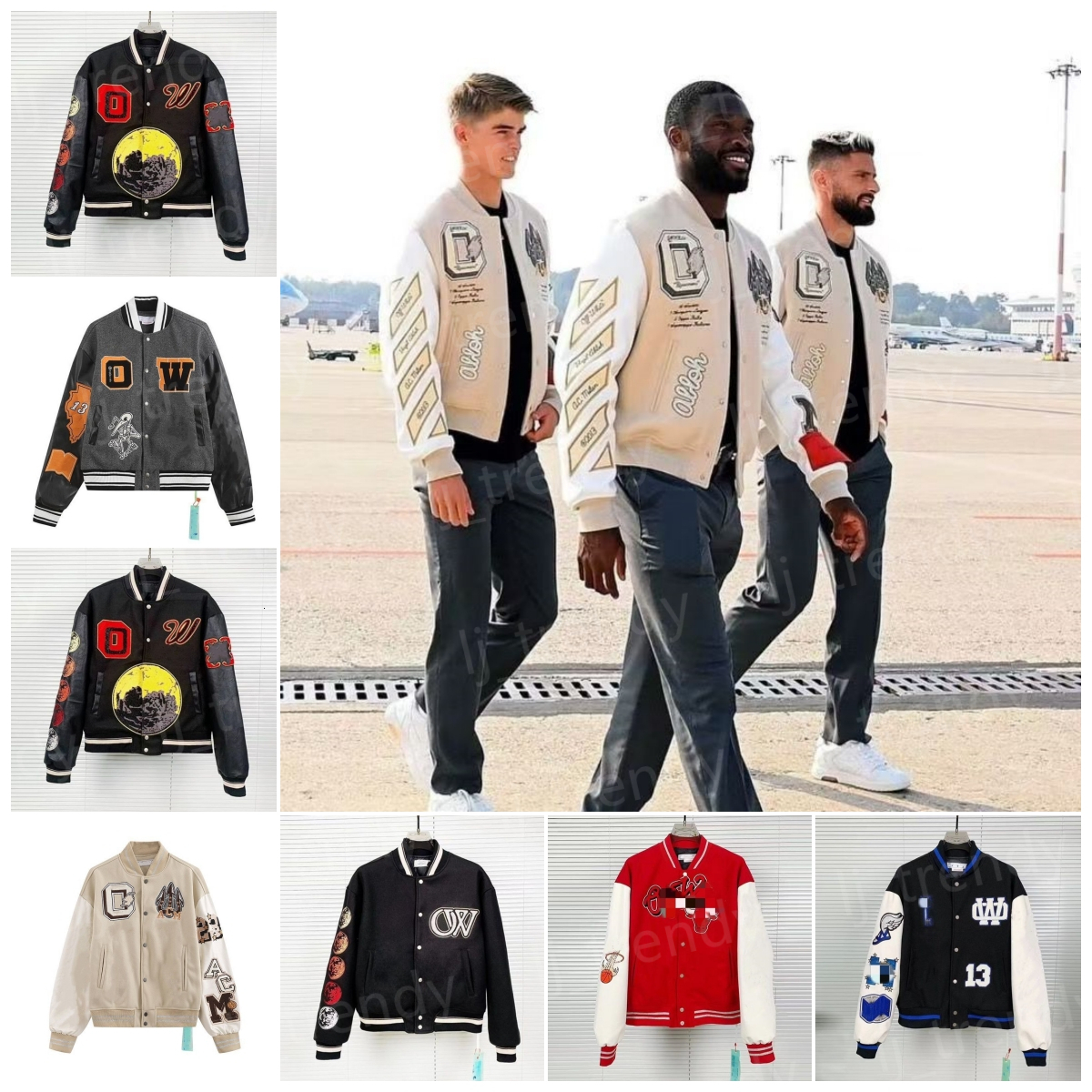 Offs Mens Jacket Winter varsity Vintage Brand New White Coats Ow Heavy Industry Embroidered Wool Spliced Leather Sleeve Bomber Baseball uniform Casu