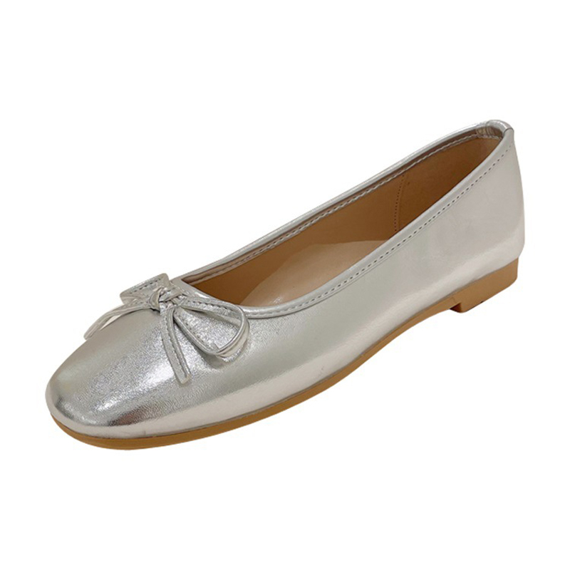 Classic rond Bowtie Ballerina chaussures dames mate cuir plates sier molons peu profonds femme robe mocassins ball 4ada