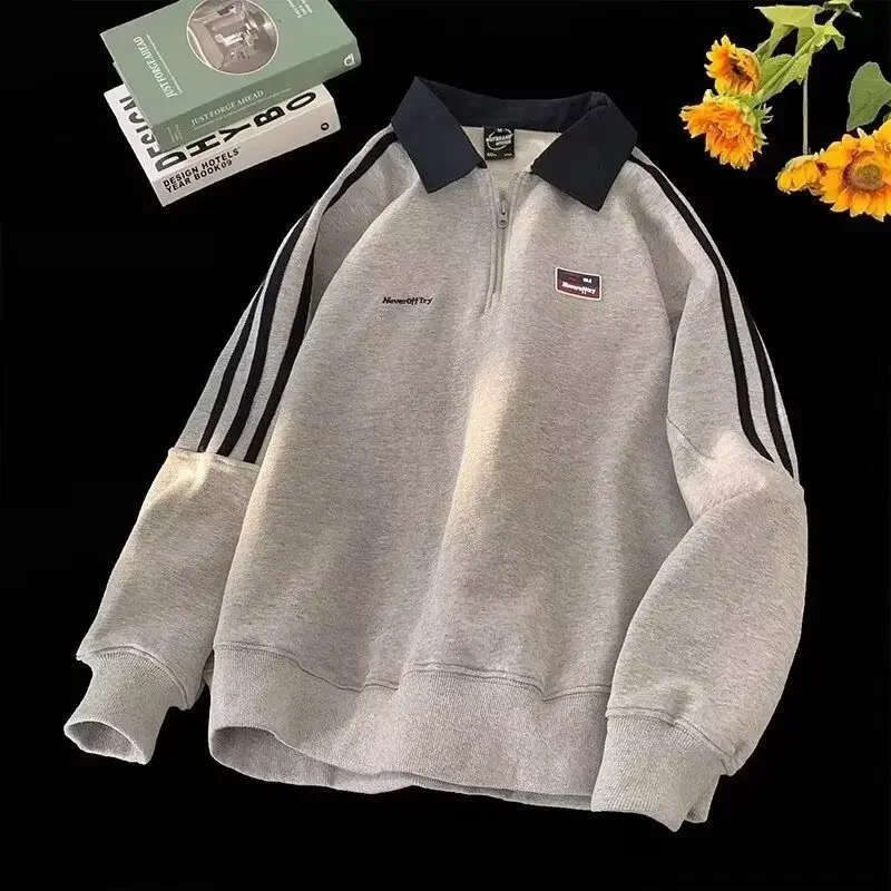 Sweat-shirt à la mode américain de style High Street pour hommes Spring Automne Arrivée Zip-Uplapel Top Furness Hoodies 240902