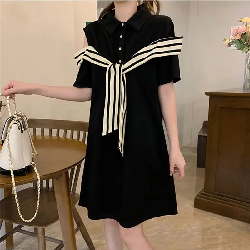 Bandoulière Polo cou mini robe d'été à manches courtes à manches lâches et robe de t-shirt solide à manches courtes et à la mode 240902