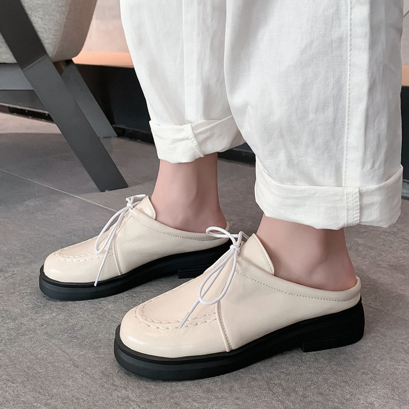 Lace-Up Bow-not de petites chaussures Femme 2025 appartements à talons bas oxfords femme deux façons de mocassins en cuir breveté doux Big Si d8b
