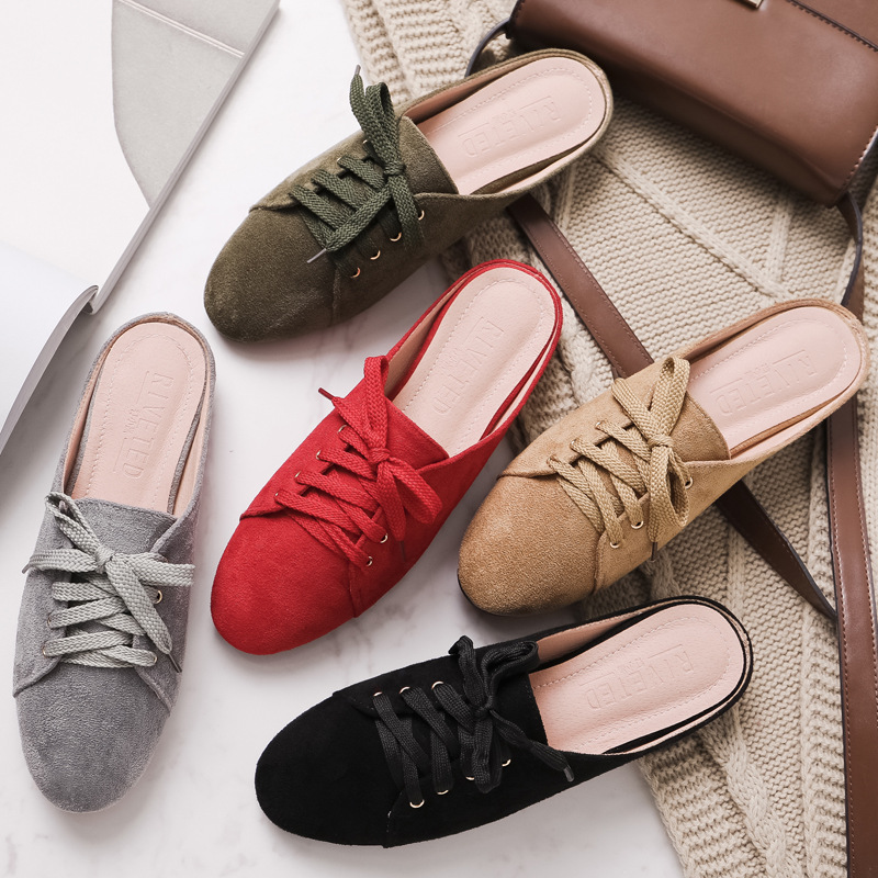 Messeaux en daim ck Marque Mules Chaussures 44 Plus taille Sandals fermés Sandales Femme à lacets Slip sur les pantoufles Solid Babouch 5BBC