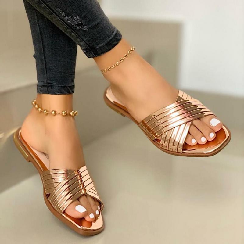 2025 Women Slippers Summer Fashion Flats Casual Bright Shoes Cross Outdoor Beach Ladies Plus Size Sandal atill be8f