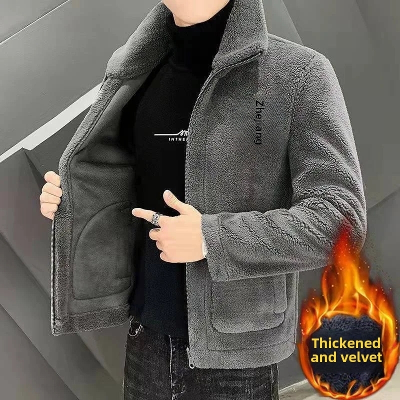 Mens Autumn/Winter Style Standing Collar Wool Lining Thick Jacket Fashion Cotton Lining Jacket Casual Loose Other 240830