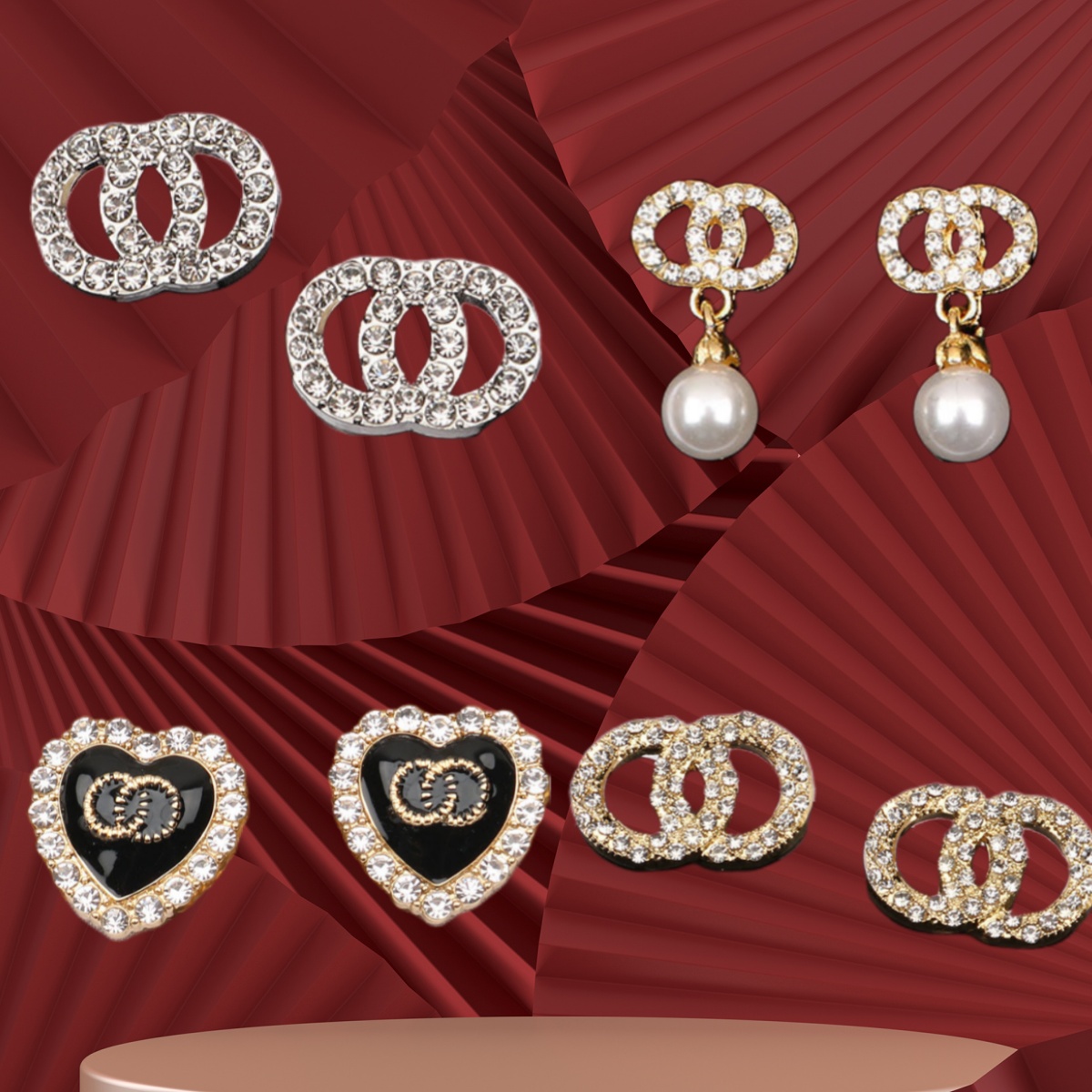 new Mixed Simple Gold Plated Silver Luxury Brand Designers Letters Stud Geometric Famous Women Round Crystal Rhinestone Pearl Earring Wedding Party