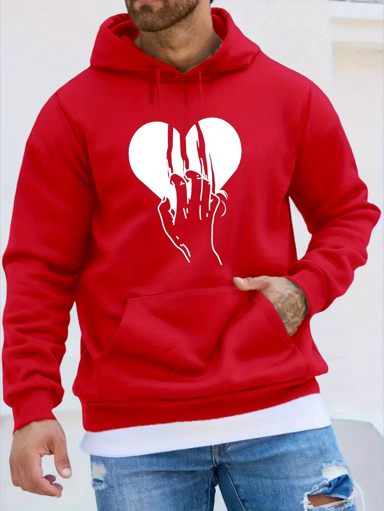 Stylish Heart Pattern Hooded Designer Sweatshirt - Fashion Hoodies With Comfy Fit, Casual Style, And Spring Autumn Versatility - Men's Clothing