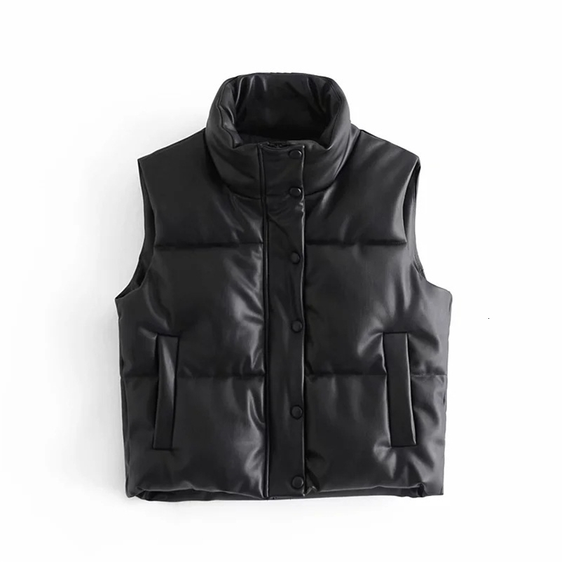 Autumn and winter PU leather jacket for women black stand up collar vest for women fashionable zipper elegant short sleeved vest for women 240830 ww