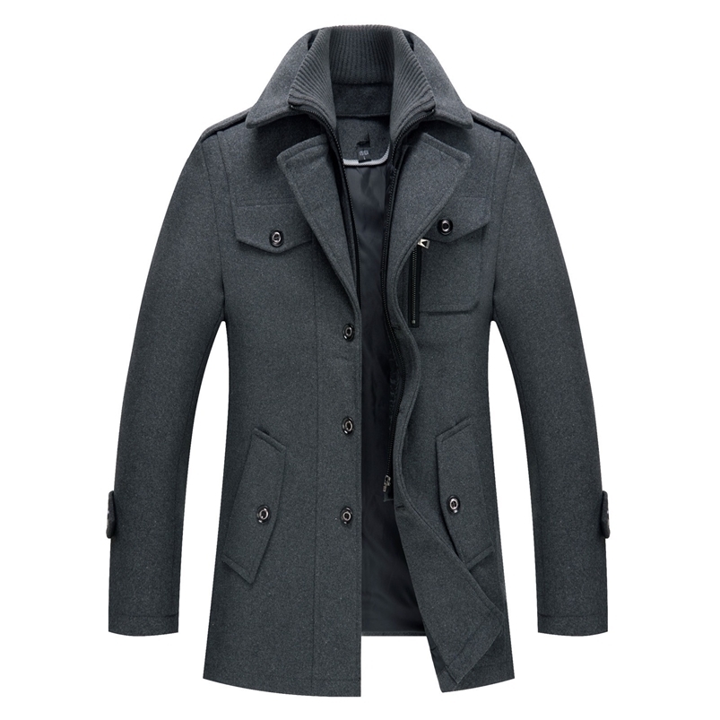 Mens Windbreaker Jacket Winter Autumn Long Windproof Wool Coat Male Solid Simple Casual Thick Slim Fit Trench Jackets y240830