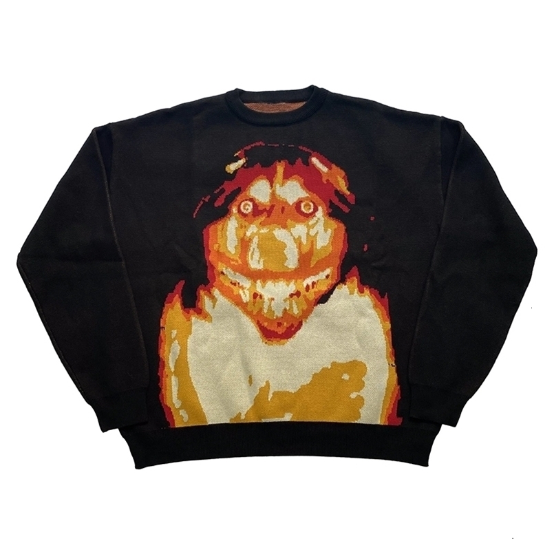 Hip Hop Men Streetwear Sweater Knitted Retro Painting Anime Demon Graphic Vintage Pullover 240830