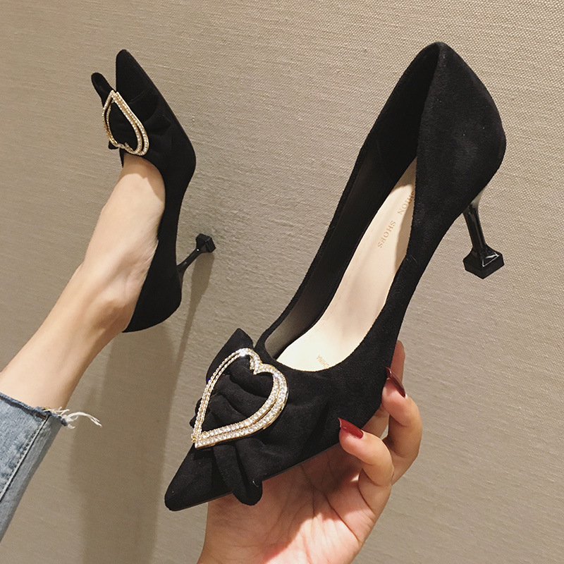 5-7 cm coeur forme de boucle cristalline pompes femme chaton chaussures talons hauts dames robes tacones veet arc escarpins pour weddin bd8c