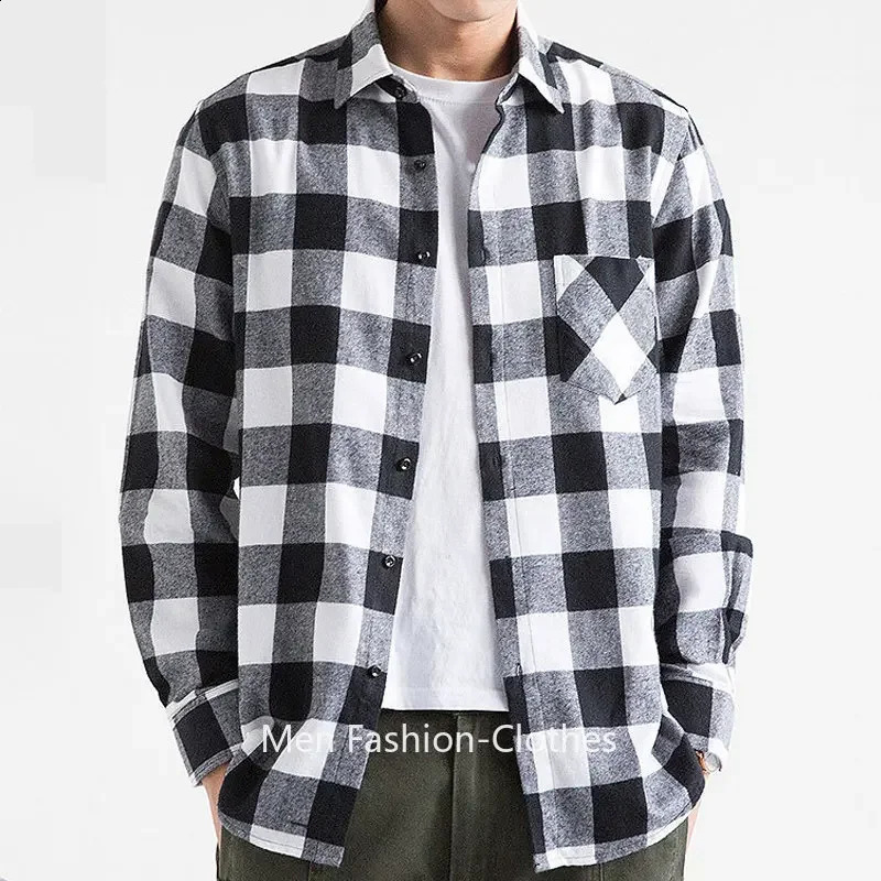 Autumn 100% Cotton Man Plaid Shirts Cotton Chemise Male Blouses Casual Long Sleeve Formal Business Shirt Mens Clothing 240902