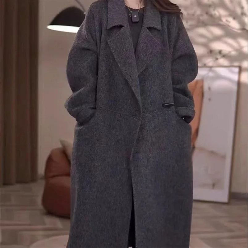 Fashionable Korean Style Loose Fit Long Horn Buttoned Woolen Jacket For Women Arrival 2023 Idle Double Sided Coat y240830