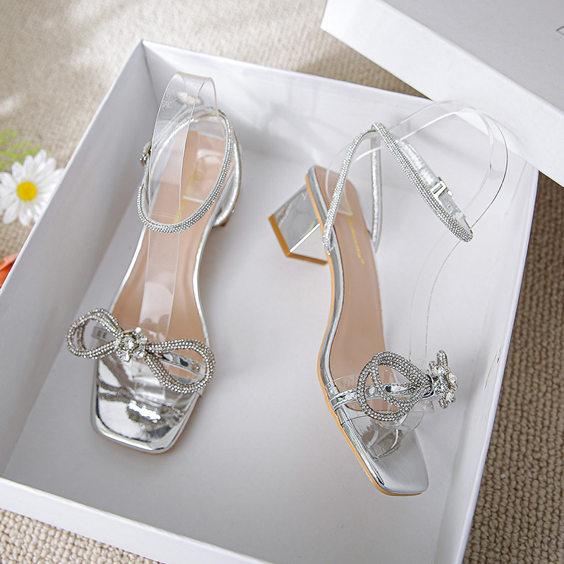 crystal rope bowtie transparent sandals sier high heels clear dress shoes 43 big size summer gladiator sandali 24c4