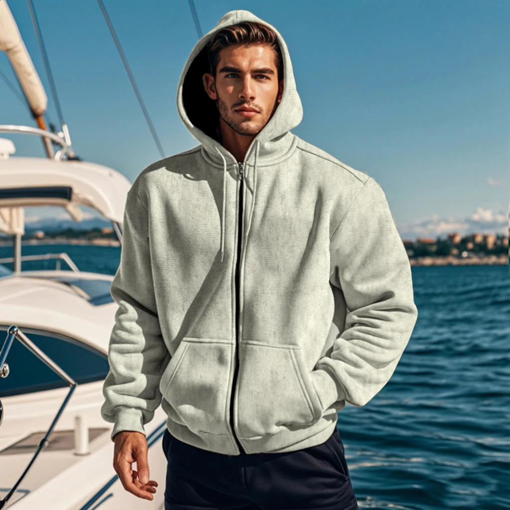 Hoodie de sports décontractés de couleur solide pour hommes avec plusieurs poches de sport confortables pour l'automne d'hiver sports de plein ai