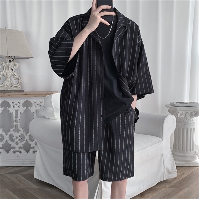 Summer Men Shorts Set Matching Shirts Letter Striped Floral Printing Outfits Short Sleeve Elastic Waist Thin Oversize Suit Man y240902