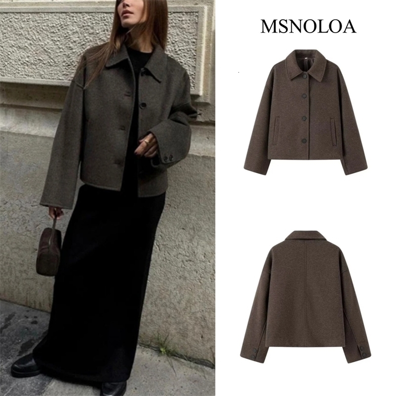 Fashionable womens two tone wool coat 2024 warm and chic single breasted pocket jacket casual slim fit lapel jacket 240902 ww