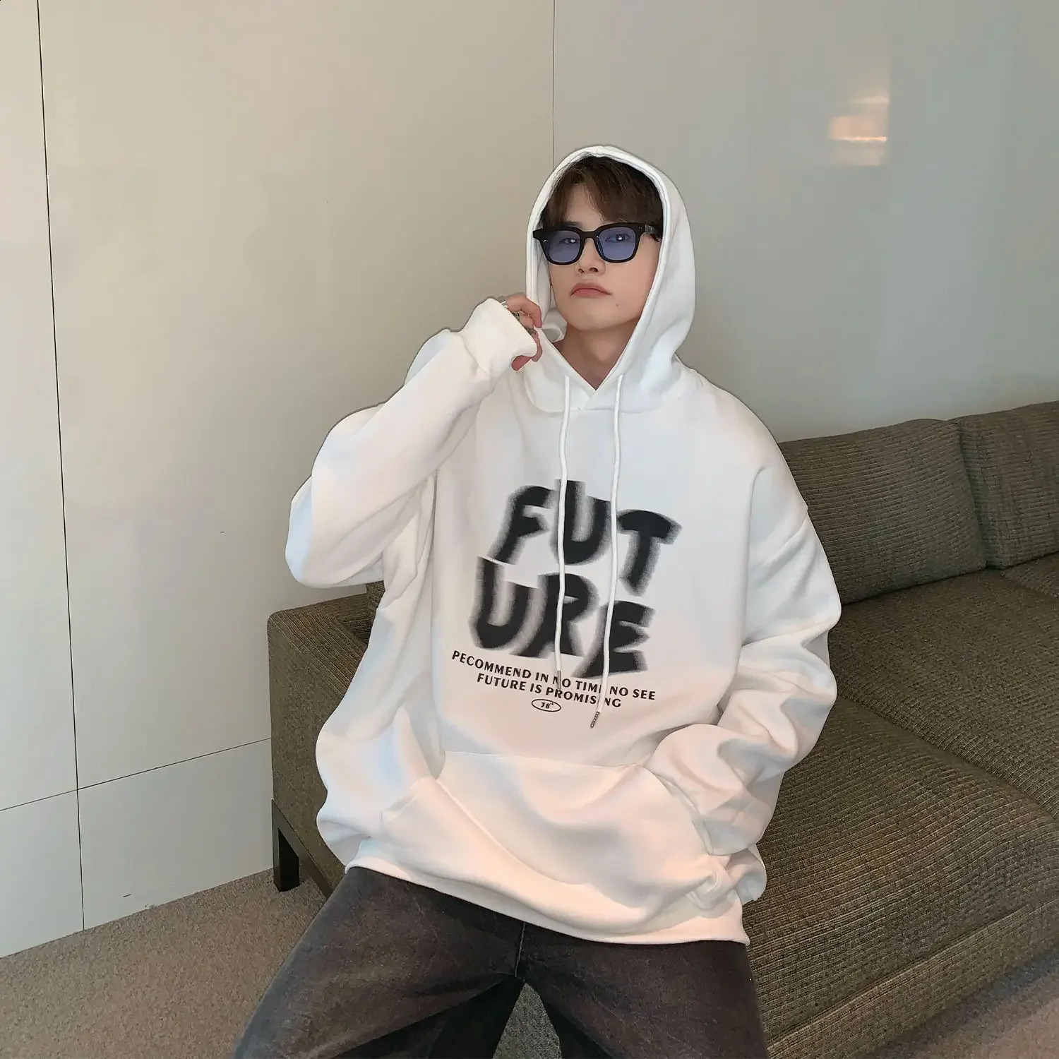 onte coton hommes sweat-shirt à capuche niche ins rétro lâche polyvalente plus veste épaissie en velours y2k top 240902