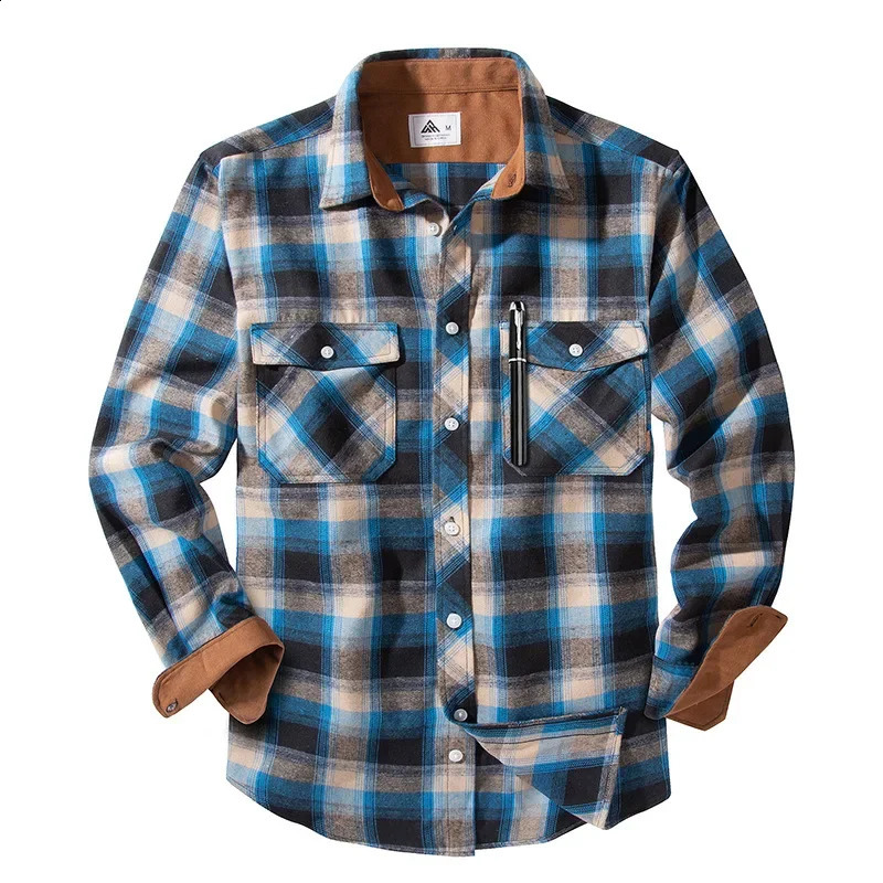 Mens Shirts Button-Up Classic Plaid Casual Flannel Shirt Men Long Sleeve Lapel Neck Pocket Jacket Spring Autumn Men Tops 240902