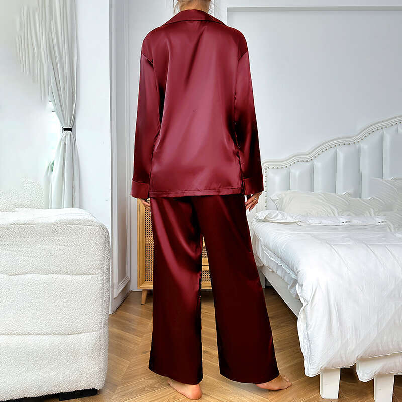 Best-seller Femmes Satin Pamas Vêtements De Nuit 2 Pièces Ensemble Loungewear Boutonné Pj Ensembles Automne Haut À Manches Longues Avec Pantalon