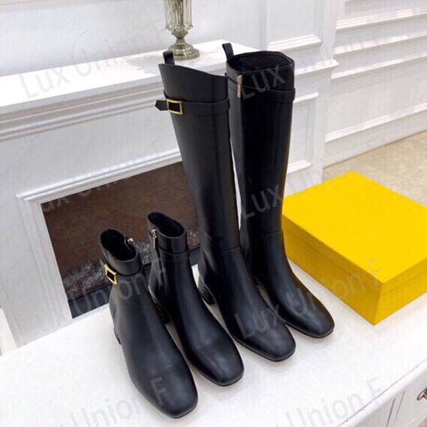 Designers Boots Botkle Martin Boots et Nylon Boot Military Inspired femme automne / hiver petit talon grossier Bottes de chevalier classique Mid
