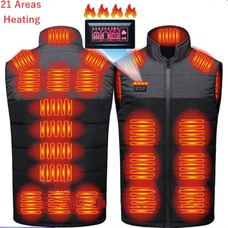 USB electric intelligent heating set 21 zone heating cotton vest fashionable couple jacket mens stand up collar jacket top 240903